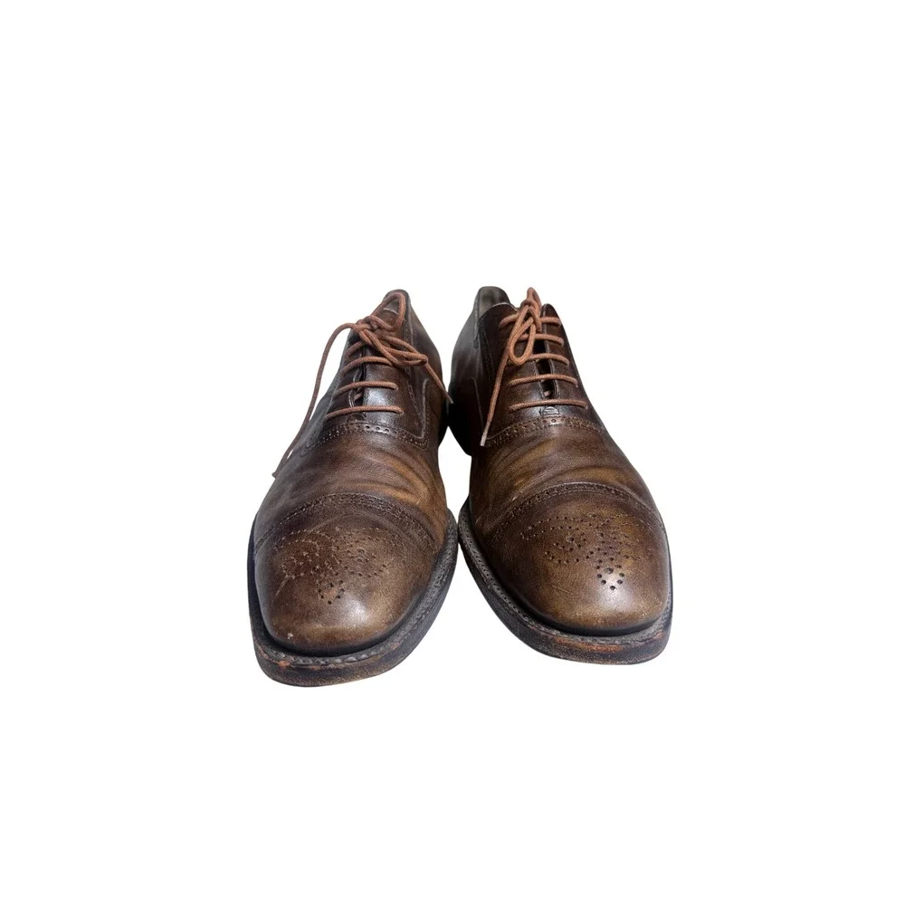Salvatore Ferragamo Oxford Shoes Mens 11 2E Brown Leather Cap Toe Brogue Italy